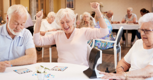 a group of seniors playing bingo