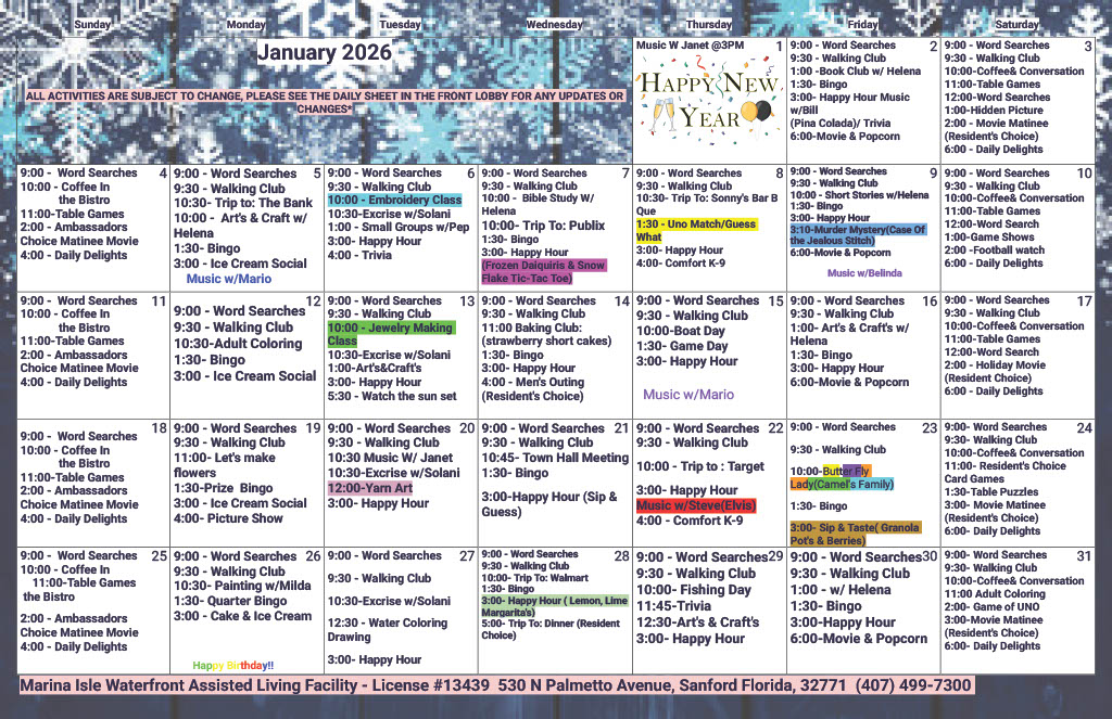 January 2026 Activities