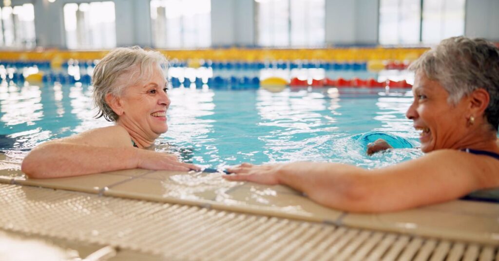 seniors in the pool in assisted living communities